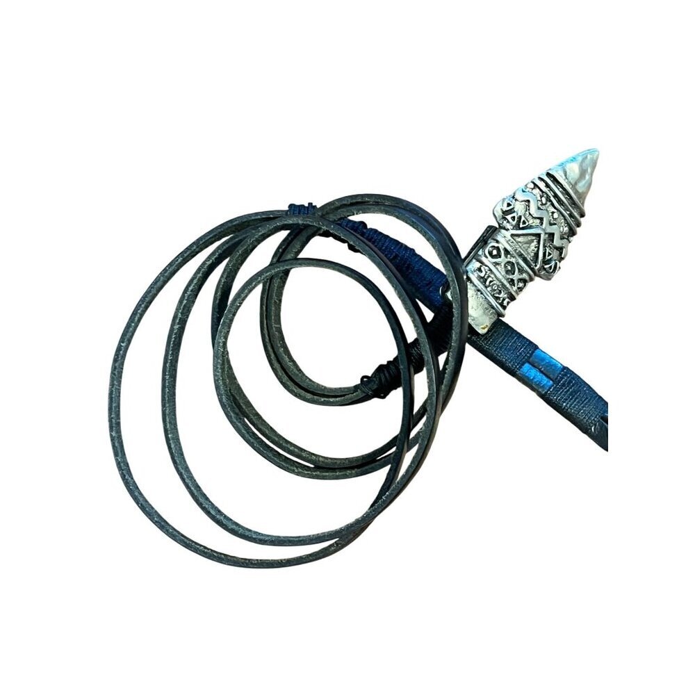 Western Metal Arrow Belt‎ Black Leather Hippie Boho Indie Folk Country Farm 80s